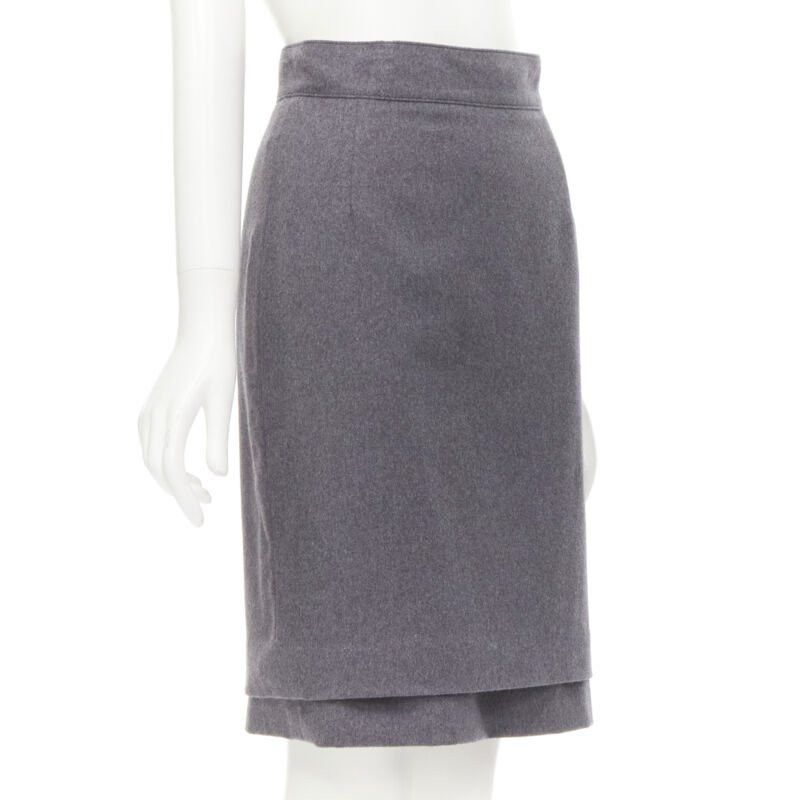 Oscar De La Renta OSCAR DE LA RENTA grey wool double layered hem pencil skirt US2 XS Size 26" / US 2 / IT 38 - 3 Thumbnail