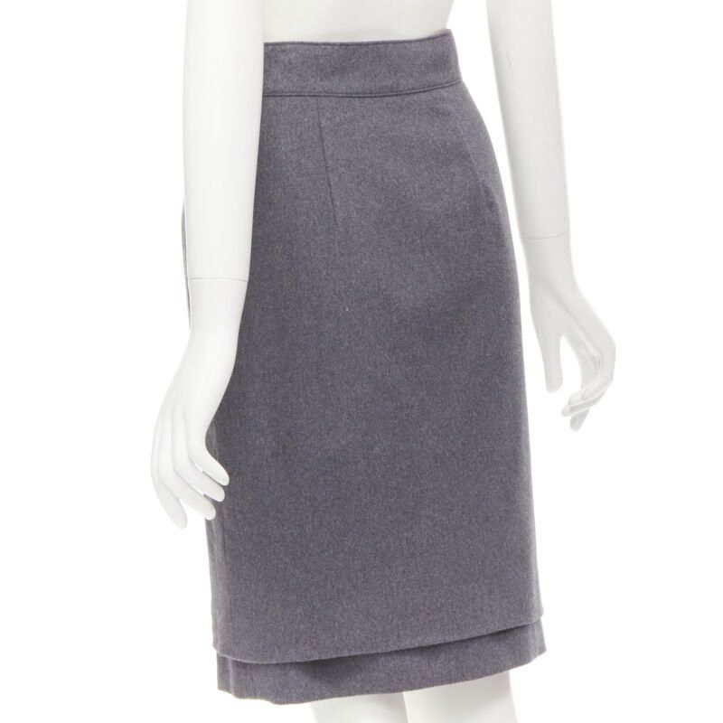 Oscar De La Renta OSCAR DE LA RENTA grey wool double layered hem pencil skirt US2 XS Size 26" / US 2 / IT 38 - 6 Thumbnail