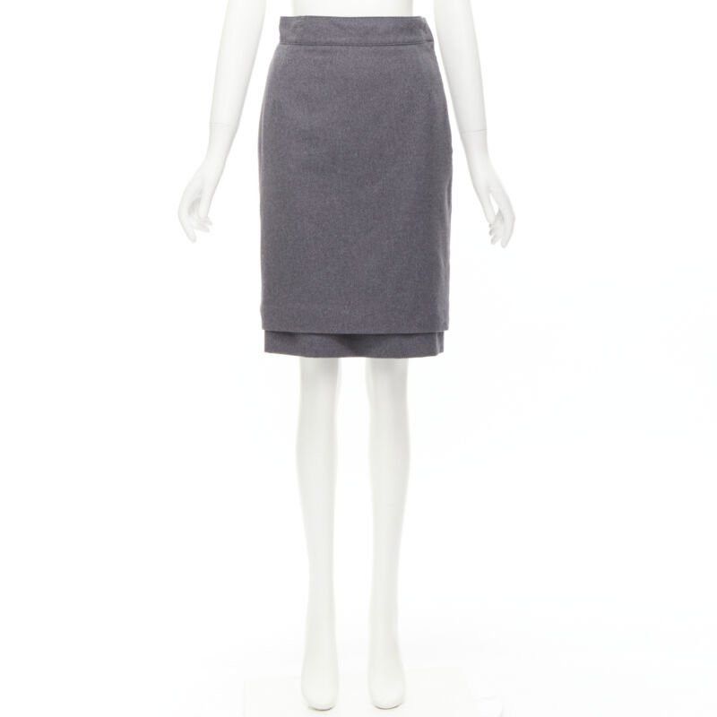 Oscar De La Renta OSCAR DE LA RENTA grey wool double layered hem pencil skirt US2 XS Size 26" / US 2 / IT 38 - 9 Thumbnail