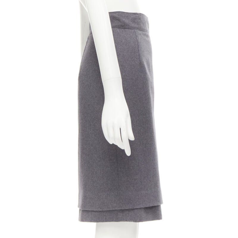 Oscar De La Renta OSCAR DE LA RENTA grey wool double layered hem pencil skirt US2 XS Size 26" / US 2 / IT 38 - 4 Thumbnail