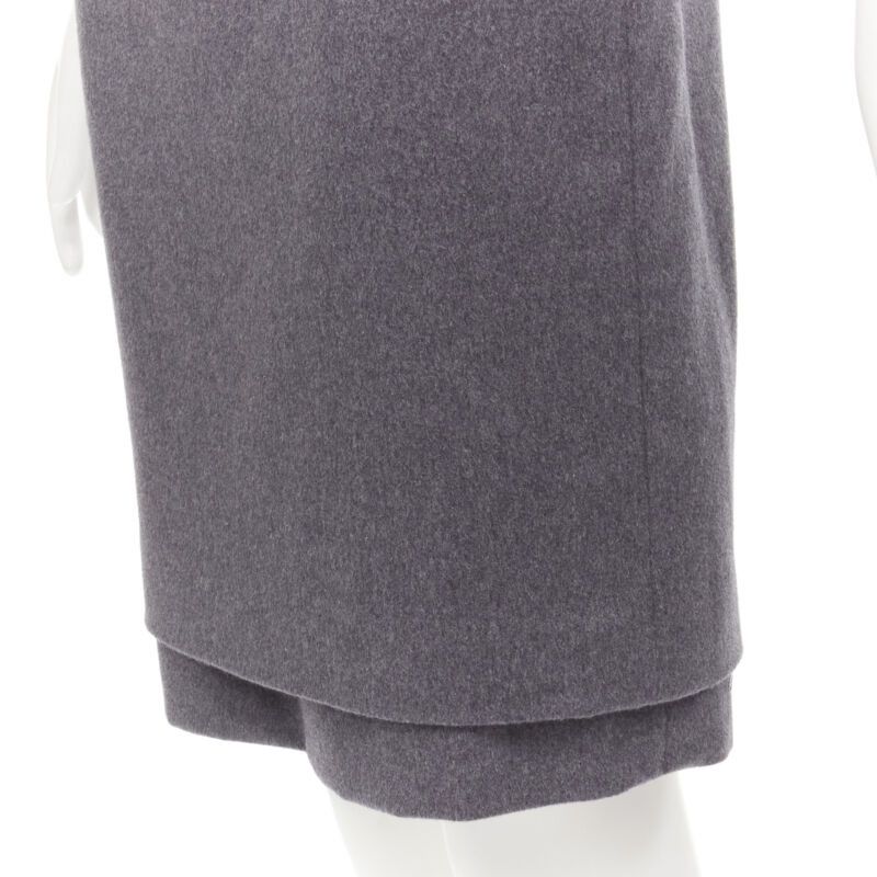 Oscar De La Renta OSCAR DE LA RENTA grey wool double layered hem pencil skirt US2 XS Size 26" / US 2 / IT 38 - 2 Thumbnail