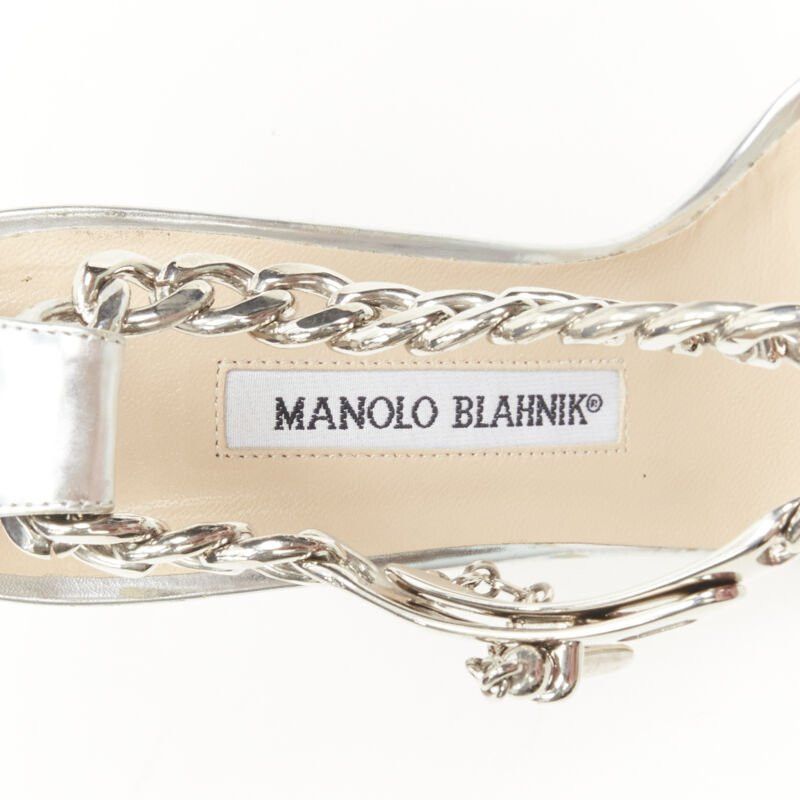 Manolo Blahnik MANOLO BLAHNIK silver chunky chain lock ankle strap high heel sandal EU37 US7 Size US 7 / IT 37 - 10 Thumbnail