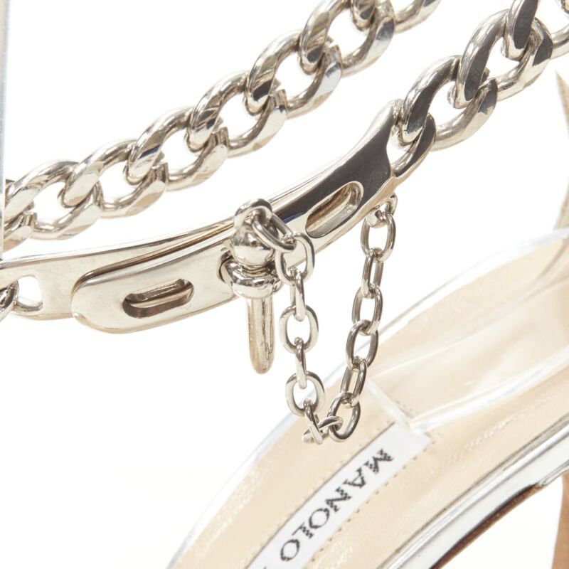 Manolo Blahnik MANOLO BLAHNIK silver chunky chain lock ankle strap high heel sandal EU37 US7 Size US 7 / IT 37 - 2 Thumbnail