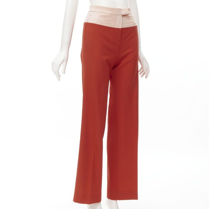 Bottega Veneta BOTTEGA VENETA 100% wool nude beige red colorblocked wide leg pants IT38 XS Size 26" / US 2 / IT 38 - 3 Thumbnail
