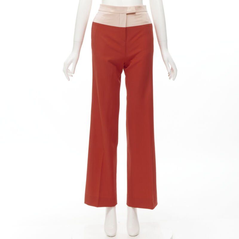 Bottega Veneta BOTTEGA VENETA 100% wool nude beige red colorblocked wide leg pants IT38 XS Size 26" / US 2 / IT 38 - 10 Thumbnail