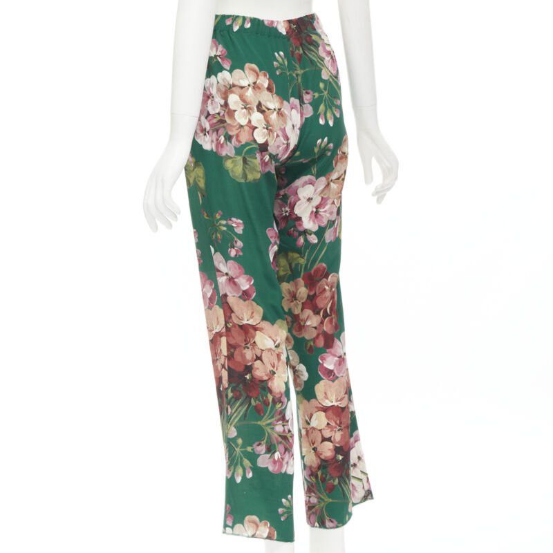 Gucci GUCCI 100% silk Blooms green pink floral print pajama pants IT36 XS Size 25" / US 0 / IT 36 - 6 Thumbnail