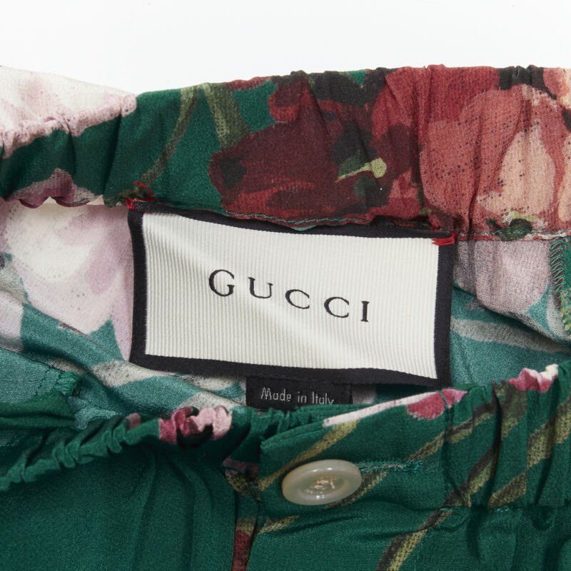 Gucci GUCCI 100% silk Blooms green pink floral print pajama pants IT36 XS Size 25" / US 0 / IT 36 - 8 Thumbnail