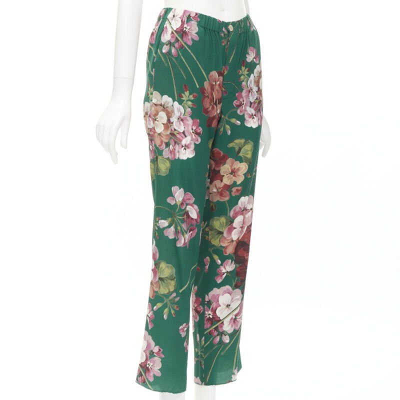 Gucci GUCCI 100% silk Blooms green pink floral print pajama pants IT36 XS Size 25" / US 0 / IT 36 - 3 Thumbnail