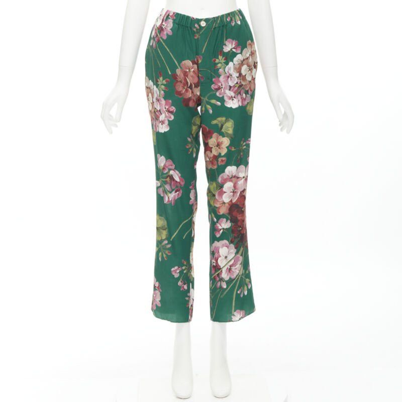 Gucci GUCCI 100% silk Blooms green pink floral print pajama pants IT36 XS Size 25" / US 0 / IT 36 - 9 Thumbnail