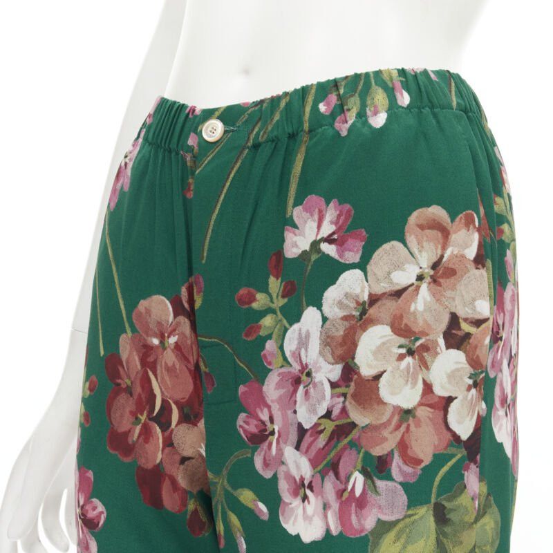 Gucci GUCCI 100% silk Blooms green pink floral print pajama pants IT36 XS Size 25" / US 0 / IT 36 - 2 Thumbnail