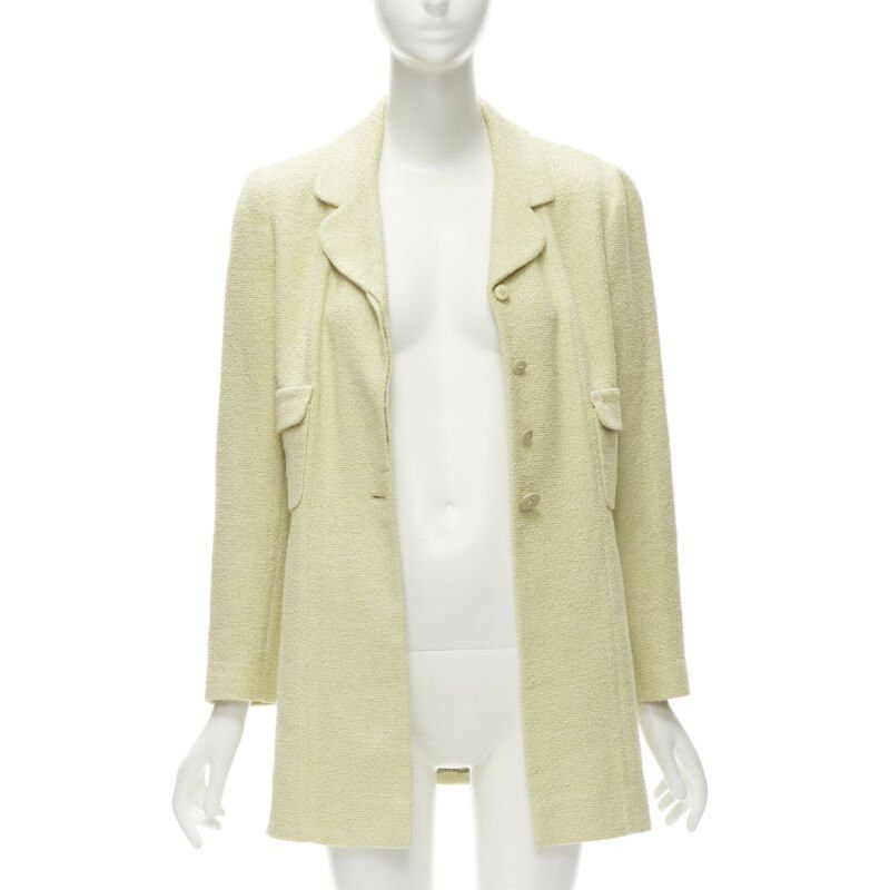 Chanel CHANEL 98C Vintage pastel yellow tweed CC button long jacket FR42 L Size L / US 10 / IT 46 - 3 Thumbnail