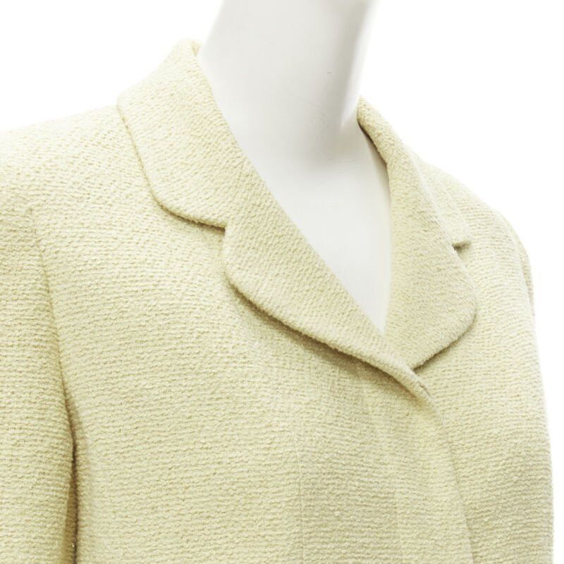 Chanel CHANEL 98C Vintage pastel yellow tweed CC button long jacket FR42 L Size L / US 10 / IT 46 - 8 Thumbnail