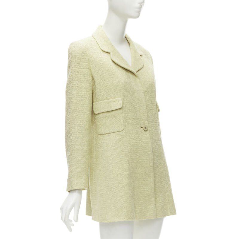 Chanel CHANEL 98C Vintage pastel yellow tweed CC button long jacket FR42 L Size L / US 10 / IT 46 - 4 Thumbnail
