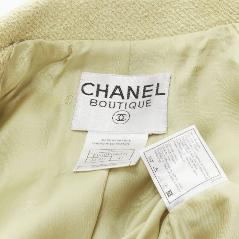 Chanel CHANEL 98C Vintage pastel yellow tweed CC button long jacket FR42 L Size L / US 10 / IT 46 - 10 Thumbnail