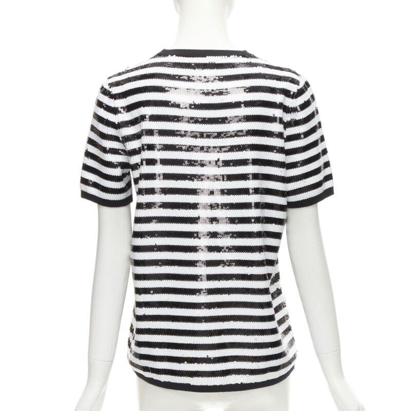 Michael Kors MICHAEL KORS COLLECTION 100% merino wool black white sequins striped boxy top XS Size XS / US 0-2 / IT 36-38 - 5 Thumbnail