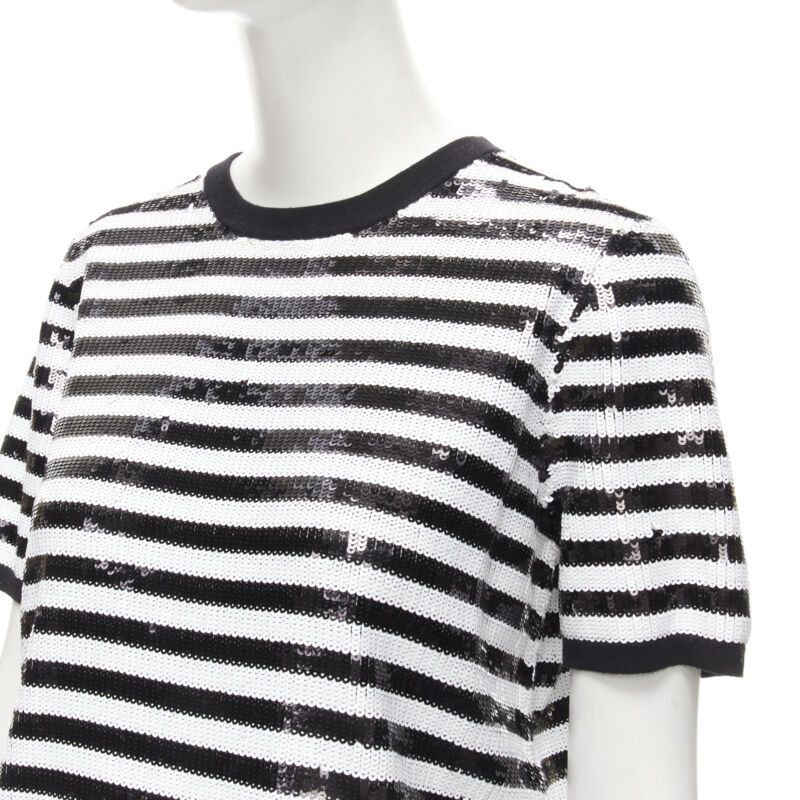Michael Kors MICHAEL KORS COLLECTION 100% merino wool black white sequins striped boxy top XS Size XS / US 0-2 / IT 36-38 - 2 Thumbnail