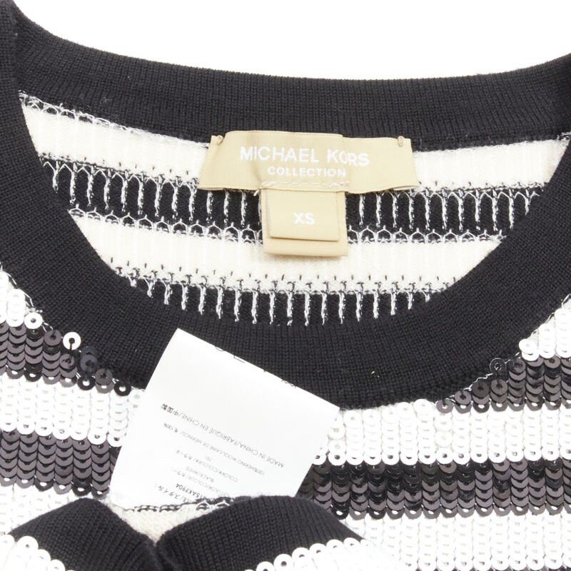 Michael Kors MICHAEL KORS COLLECTION 100% merino wool black white sequins striped boxy top XS Size XS / US 0-2 / IT 36-38 - 8 Thumbnail