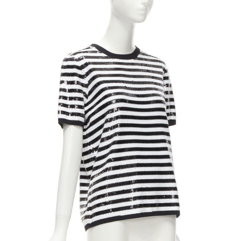 Michael Kors MICHAEL KORS COLLECTION 100% merino wool black white sequins striped boxy top XS Size XS / US 0-2 / IT 36-38 - 3 Thumbnail