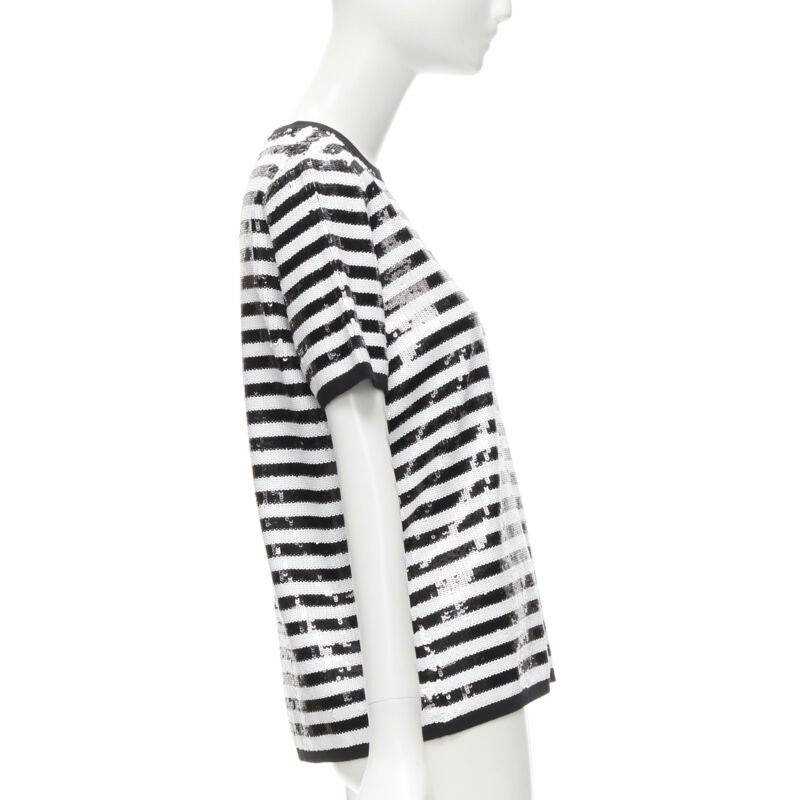 Michael Kors MICHAEL KORS COLLECTION 100% merino wool black white sequins striped boxy top XS Size XS / US 0-2 / IT 36-38 - 4 Thumbnail