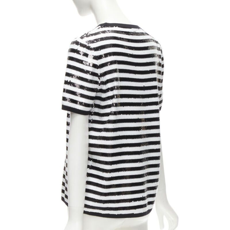Michael Kors MICHAEL KORS COLLECTION 100% merino wool black white sequins striped boxy top XS Size XS / US 0-2 / IT 36-38 - 6 Thumbnail