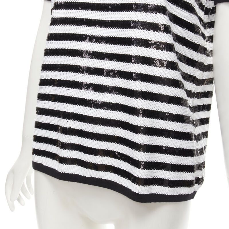 Michael Kors MICHAEL KORS COLLECTION 100% merino wool black white sequins striped boxy top XS Size XS / US 0-2 / IT 36-38 - 7 Thumbnail