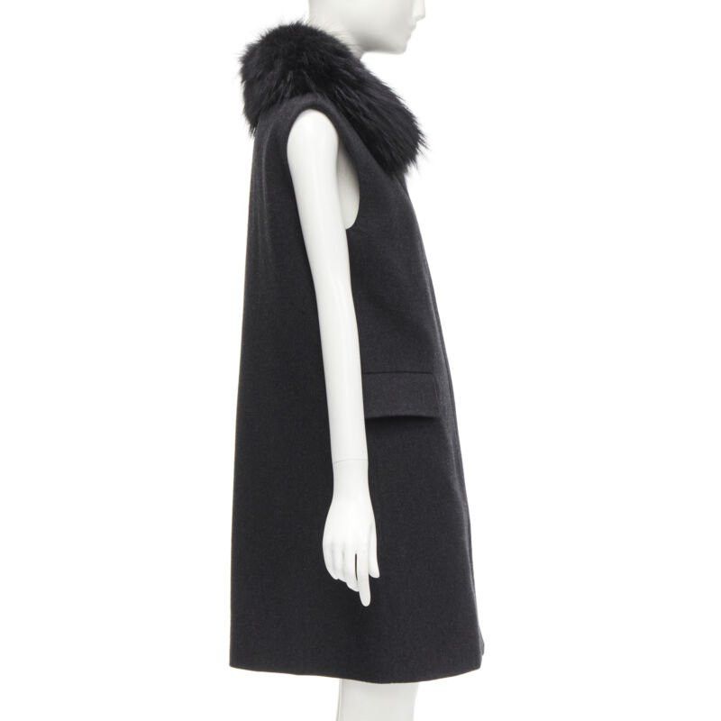 Joseph JOSEPH wool black minimal oversized fur collar flap pockets boxy vest FR38 S Size M / US 6-8 / IT 42-44 - 4 Thumbnail