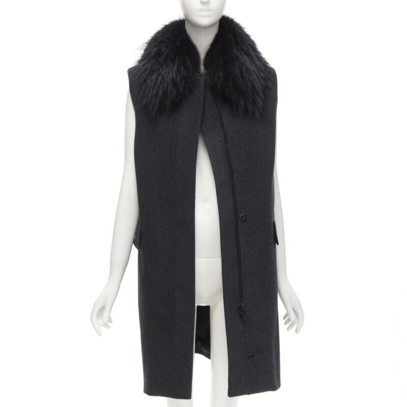 Joseph JOSEPH wool black minimal oversized fur collar flap pockets boxy vest FR38 S Size M / US 6-8 / IT 42-44 - 3 Thumbnail