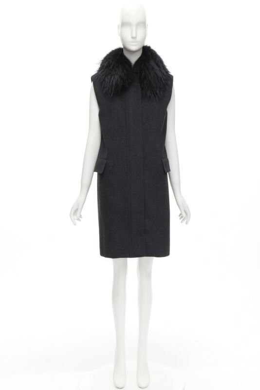 Joseph JOSEPH wool black minimal oversized fur collar flap pockets boxy vest FR38 S Size M / US 6-8 / IT 42-44 - 9 Thumbnail