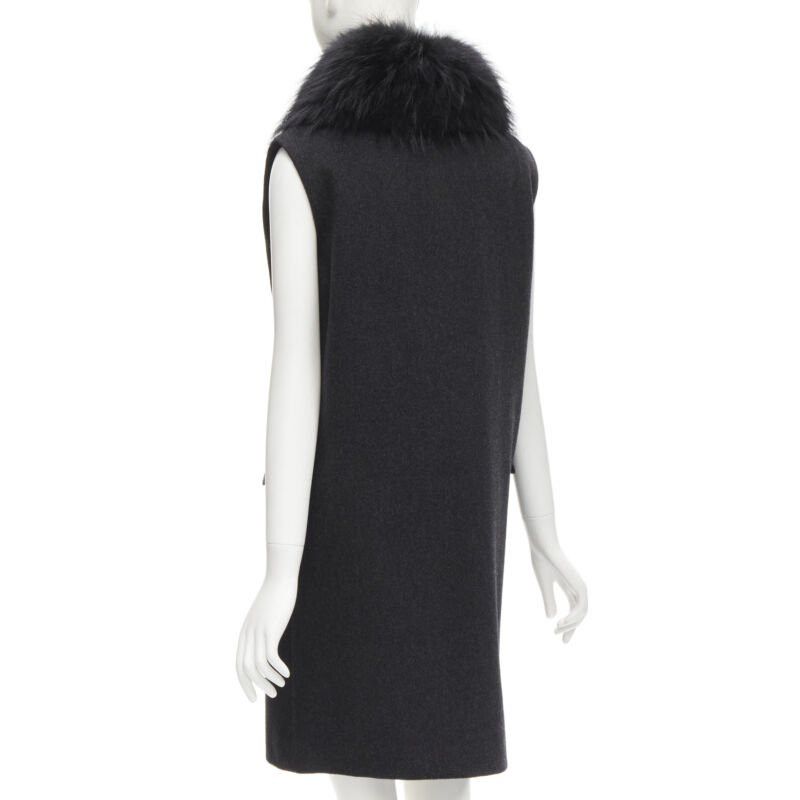 Joseph JOSEPH wool black minimal oversized fur collar flap pockets boxy vest FR38 S Size M / US 6-8 / IT 42-44 - 6 Thumbnail