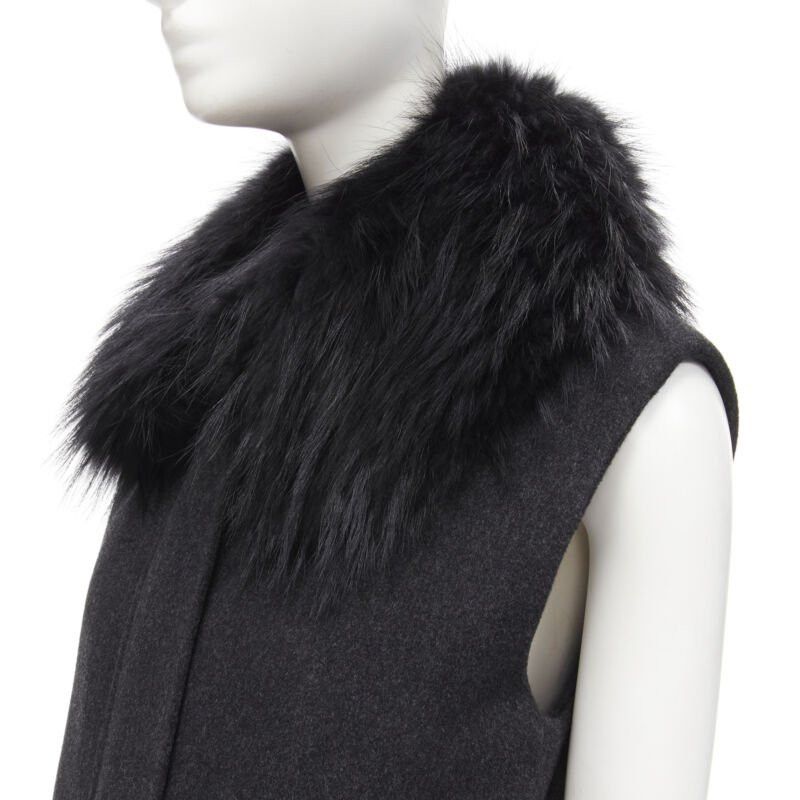 Joseph JOSEPH wool black minimal oversized fur collar flap pockets boxy vest FR38 S Size M / US 6-8 / IT 42-44 - 2 Thumbnail