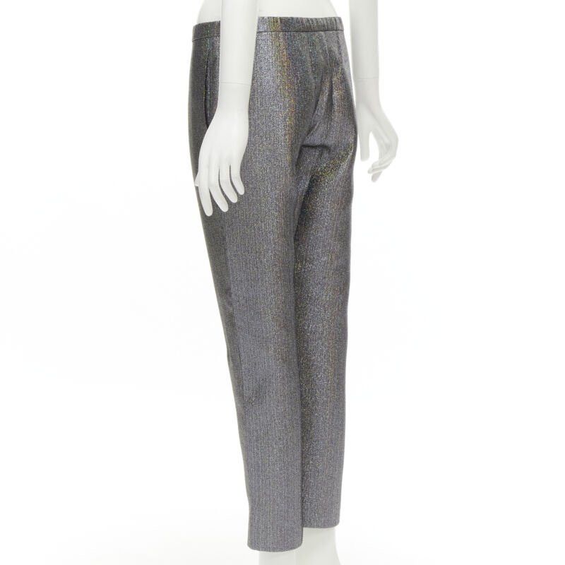 Rosie Assoulin ROSIE ASSOULIN silver iridescent glitter metallic silk tapered cropped pants XS Size 27" / US 4 / IT 40 - 6 Thumbnail
