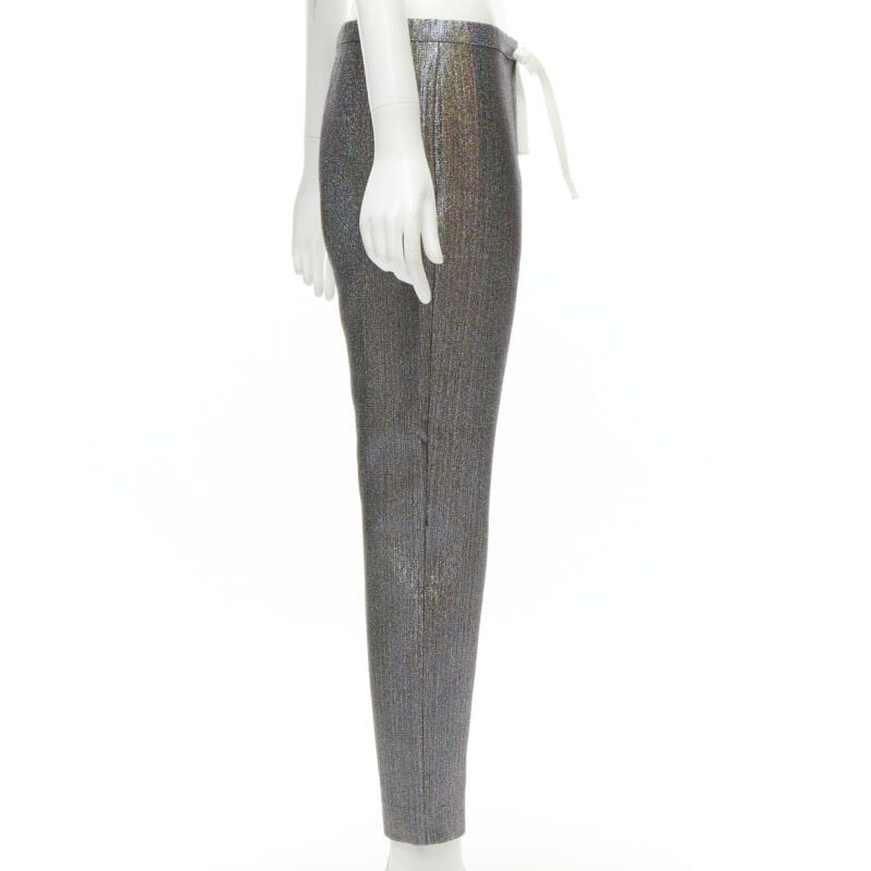 Rosie Assoulin ROSIE ASSOULIN silver iridescent glitter metallic silk tapered cropped pants XS Size 27" / US 4 / IT 40 - 4 Thumbnail