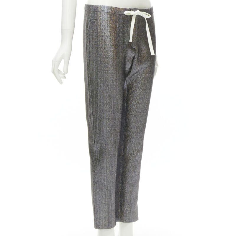 Rosie Assoulin ROSIE ASSOULIN silver iridescent glitter metallic silk tapered cropped pants XS Size 27" / US 4 / IT 40 - 3 Thumbnail
