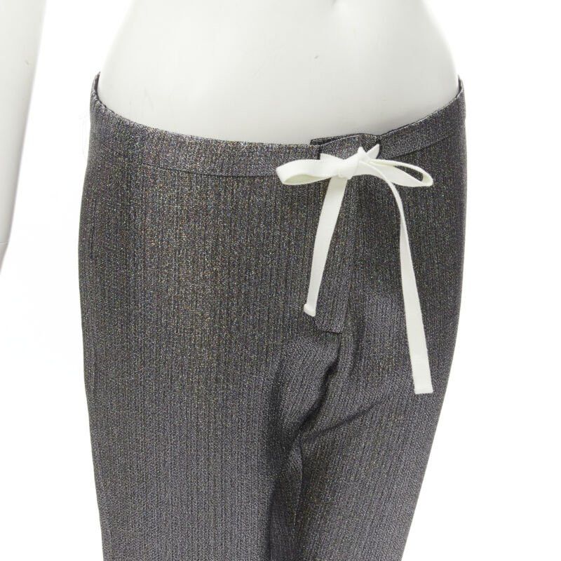 Rosie Assoulin ROSIE ASSOULIN silver iridescent glitter metallic silk tapered cropped pants XS Size 27" / US 4 / IT 40 - 2 Thumbnail