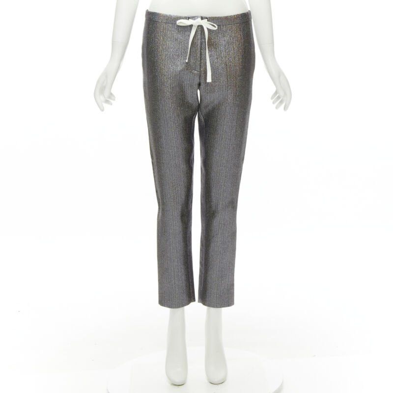 Rosie Assoulin ROSIE ASSOULIN silver iridescent glitter metallic silk tapered cropped pants XS Size 27" / US 4 / IT 40 - 9 Thumbnail