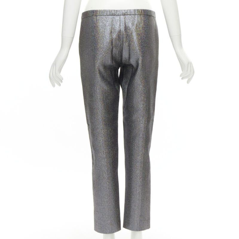 Rosie Assoulin ROSIE ASSOULIN silver iridescent glitter metallic silk tapered cropped pants XS Size 27" / US 4 / IT 40 - 5 Thumbnail