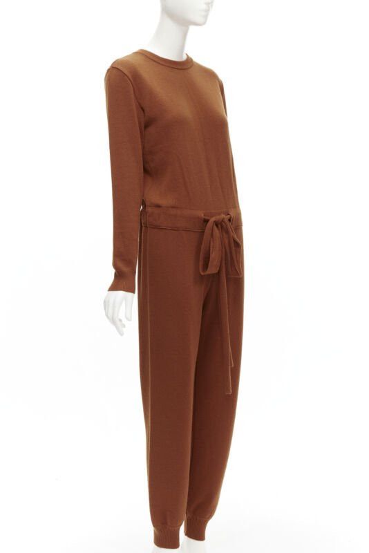 Oscar De La Renta OSCAR DE LA RENTA 2019 100% virgin wool brown drawstring knitted jumpsuit S Size 27" / US 4 / IT 40 - 3 Thumbnail