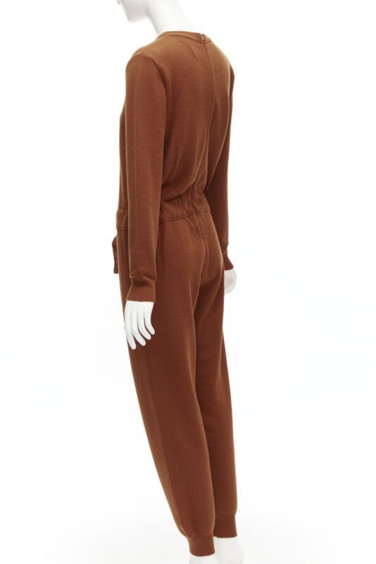 Oscar De La Renta OSCAR DE LA RENTA 2019 100% virgin wool brown drawstring knitted jumpsuit S Size 27" / US 4 / IT 40 - 6 Thumbnail