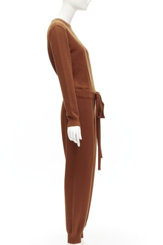 Oscar De La Renta OSCAR DE LA RENTA 2019 100% virgin wool brown drawstring knitted jumpsuit S Size 27" / US 4 / IT 40 - 4 Thumbnail