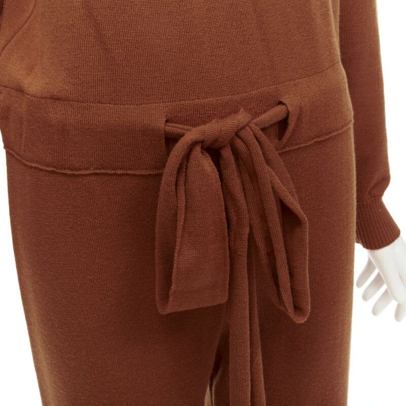 Oscar De La Renta OSCAR DE LA RENTA 2019 100% virgin wool brown drawstring knitted jumpsuit S Size 27" / US 4 / IT 40 - 2 Thumbnail