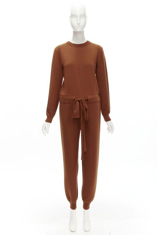 Oscar De La Renta OSCAR DE LA RENTA 2019 100% virgin wool brown drawstring knitted jumpsuit S Size 27" / US 4 / IT 40 - 10 Thumbnail