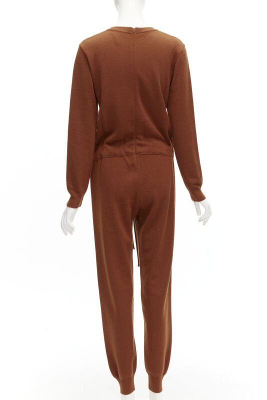 Oscar De La Renta OSCAR DE LA RENTA 2019 100% virgin wool brown drawstring knitted jumpsuit S Size 27" / US 4 / IT 40 - 5 Thumbnail