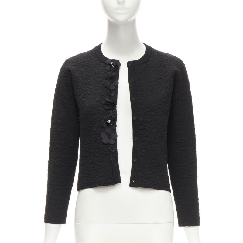 Fendi FENDI Flowerland black floral jacquard 3D petal stud cardigan IT36 XS Size XS / US 0-2 / IT 36-38 - 3 Thumbnail