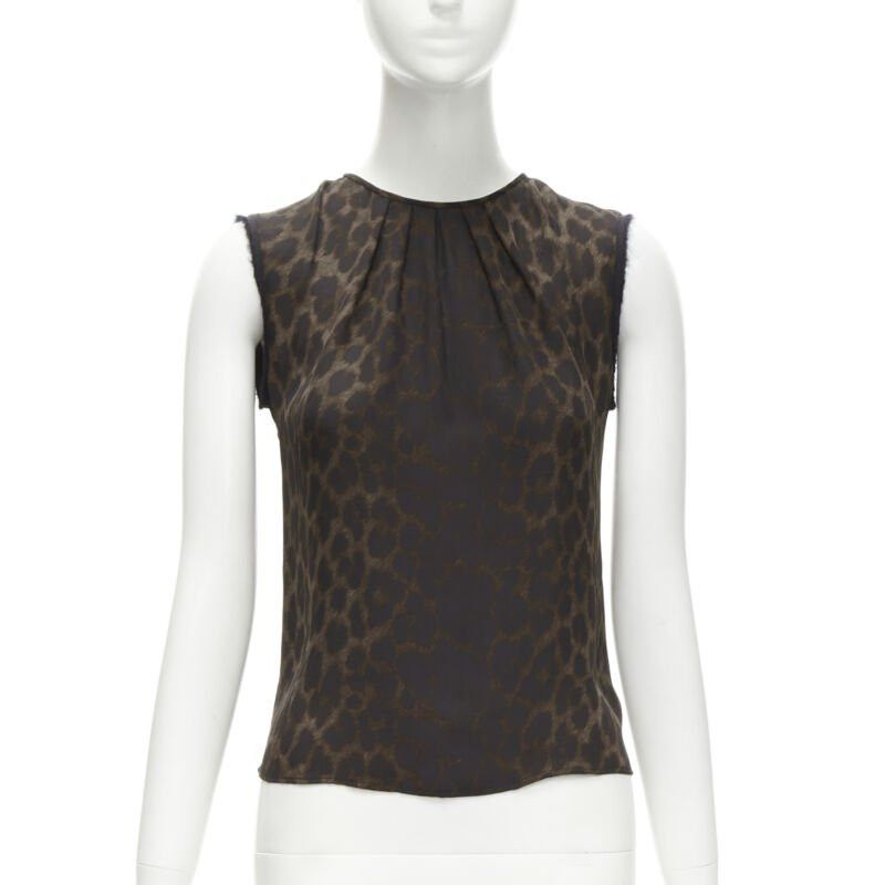Giambattista Valli GIAMBATTISTA VALLI silk brown black ombre leopard gathered neck vest IT38 XS Size XS / US 0-2 / IT 36-38 - 3 Thumbnail
