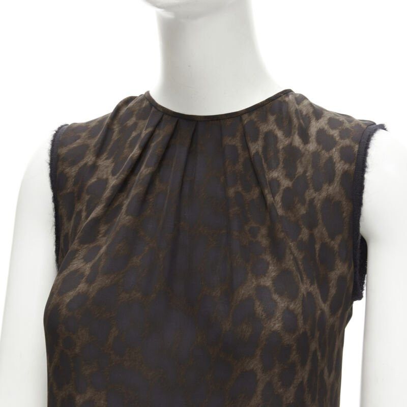 Giambattista Valli GIAMBATTISTA VALLI silk brown black ombre leopard gathered neck vest IT38 XS Size XS / US 0-2 / IT 36-38 - 2 Thumbnail