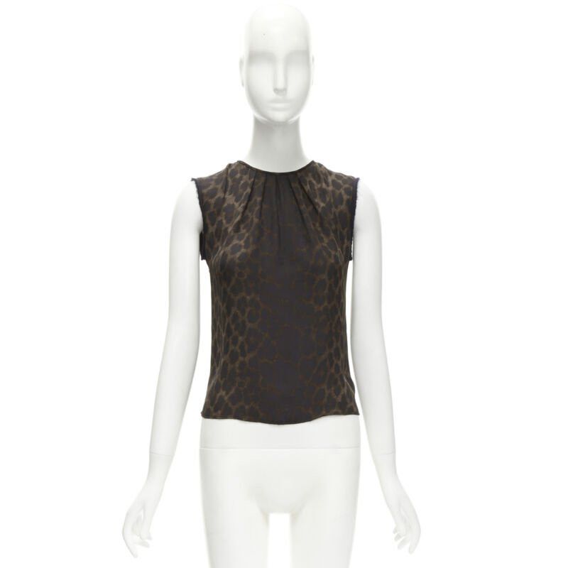 Giambattista Valli GIAMBATTISTA VALLI silk brown black ombre leopard gathered neck vest IT38 XS Size XS / US 0-2 / IT 36-38 - 9 Thumbnail
