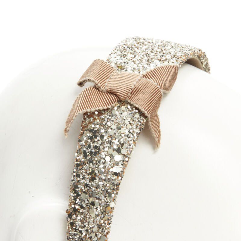 Miu Miu MIU MIU gold glitter frayed edge grosgrain bow wide headband Size ONE SIZE - 2 Thumbnail