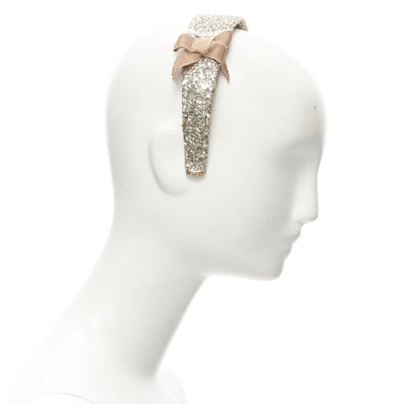 Miu Miu MIU MIU gold glitter frayed edge grosgrain bow wide headband Size ONE SIZE - 4 Thumbnail
