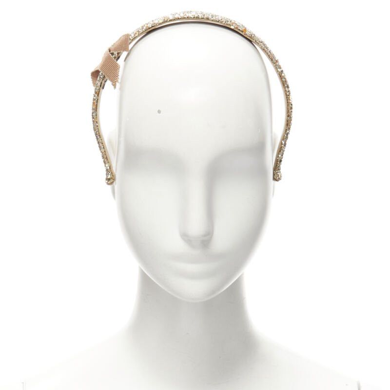 Miu Miu MIU MIU gold glitter frayed edge grosgrain bow wide headband Size ONE SIZE - 3 Thumbnail