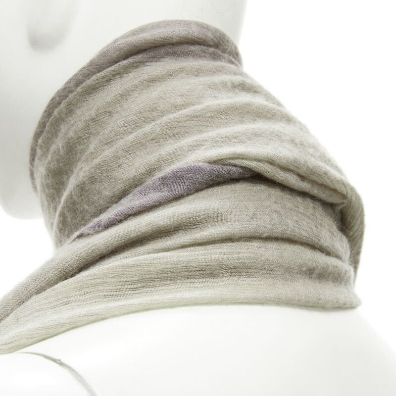 Hermes HERMES cashmere silk blend grey beige 4-tone colorblock frayed oversized scarf Size ONE SIZE - 2 Thumbnail